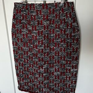 Karl Lagerfeld Red, Black and White Tweed Pencil Skirt